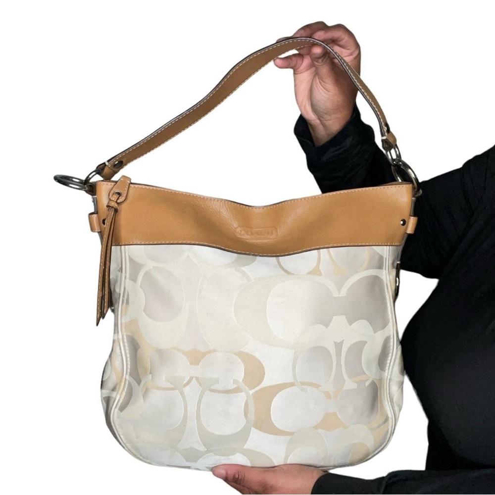 Coach Tan and Cream Shoulder Bag with Monogram